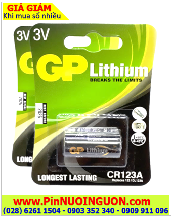 GP CR123A-2U1; Pin CR123A-2U1; Pin 3v Lithium Photo GP CR123A-2U1 chính hãng (Vỉ 01viên) /TẠM HẾT HÀNG